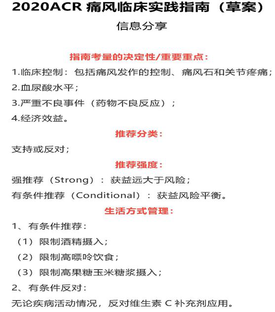 昨天，美国风湿病学术年会（ACR）宣布了2020ACR痛风临床实践指南（草案）